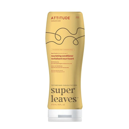 ATTITUDE Nourishing Conditioner for Curly Hair with Moringa Oil, Vegan and Naturally Derived, 3a, 3b, 3c Curl Type, Provides Lightweight Moisture to Curls, 16 Fl Oz