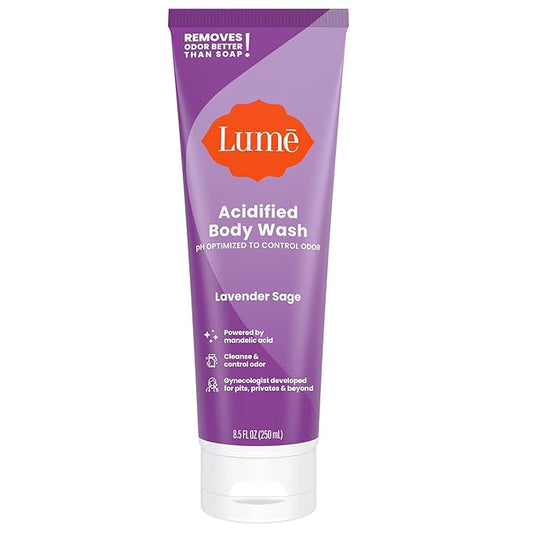 Lume Acidified Body Wash - 24 Hour Odor Control - Removes Odor Better than Soap - Moisturizing Formula - Formulated Without SLS or Parabens - OB/GYN Developed - 8.5 ounce (Lavender Sage)
