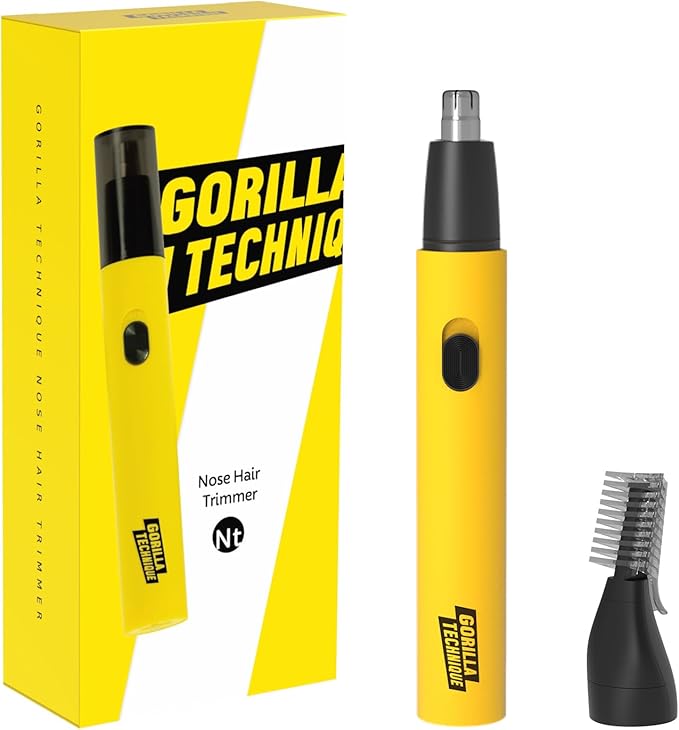 Gorilla Technique Nose Ear Hair Trimmer for Men, Rechargeable 2-in-1 Trimmer for Nose Ear Eyebrow Hair Removal, No Pull No Snag Grooming with High-Speed 10,000rpm Motor, 2 Heads