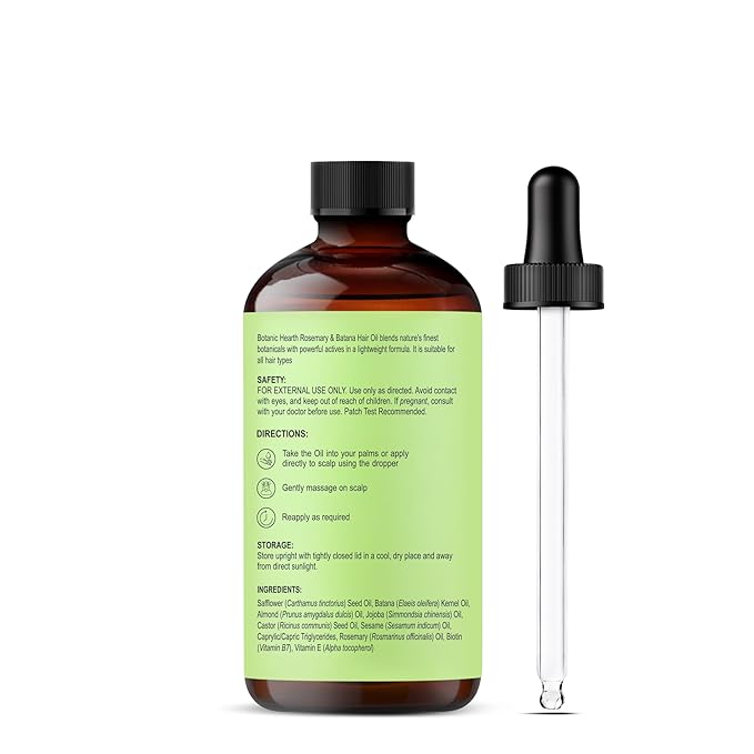 Botanic Hearth Rosemary & Batana Hair Oil with Biotin | 100% Natural Oils | Non-Sticky, Fast Absorbing | Promotes Hair Growth, Nourishment & Shine | 5-in-1 Hair Care | 2 fl oz / 60 ml - Hair Tonic