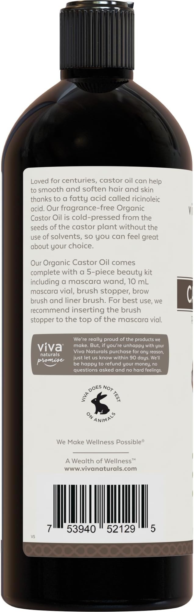 Viva Naturals Cold pressed Organic Castor Oil 16 fl oz - Castor Oil for Face, Eyelashes, Traditional Eyebrow Serum, Hair Oil - Certified Organic & Non-GMO