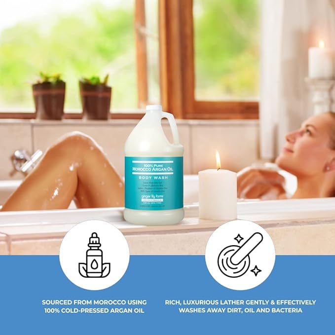 Ginger Lily Farms Salon Formula 100% Pure Morocco Argan Oil Body Wash for All Skin Types, 100% Vegan & Cruelty-Free, 1 Gallon Refill (Pack of 4)