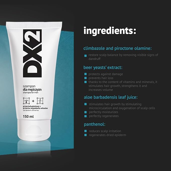 DX2 - Anti-Dandruff + Anti Hair-Loss Shampoo for Men - Double-Action Formula, Eliminates Dandruff and Hair Loss, Everyday Use - 150ml