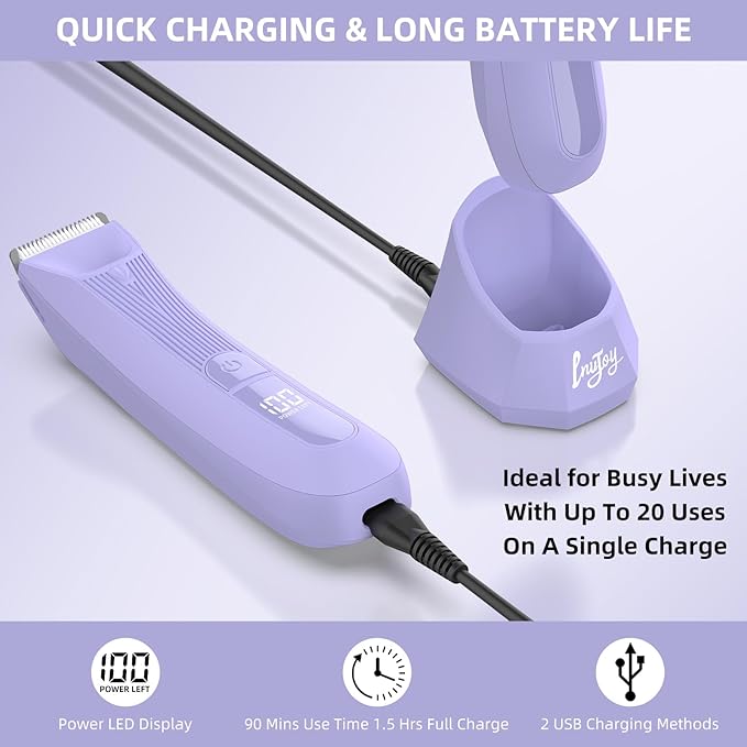 INVJOY Bikini Trimmer for Women: Painless Electric Full-Body Shaver for Pubic & Legs Hair Removal with Hypoallergenic Ceramic Blade & Light – Waterproof