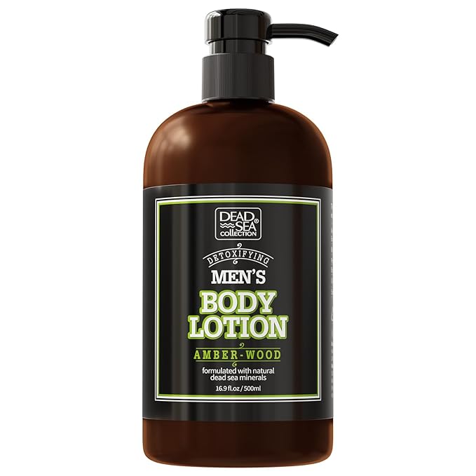 Dead Sea Collection Amberwood Men's Body Lotion - Amberwood Oil and Dead Sea Minerals - Maximum Hydration Nourishing Moisturizing Lotion for Men - 16.9 Fl Oz Bottle