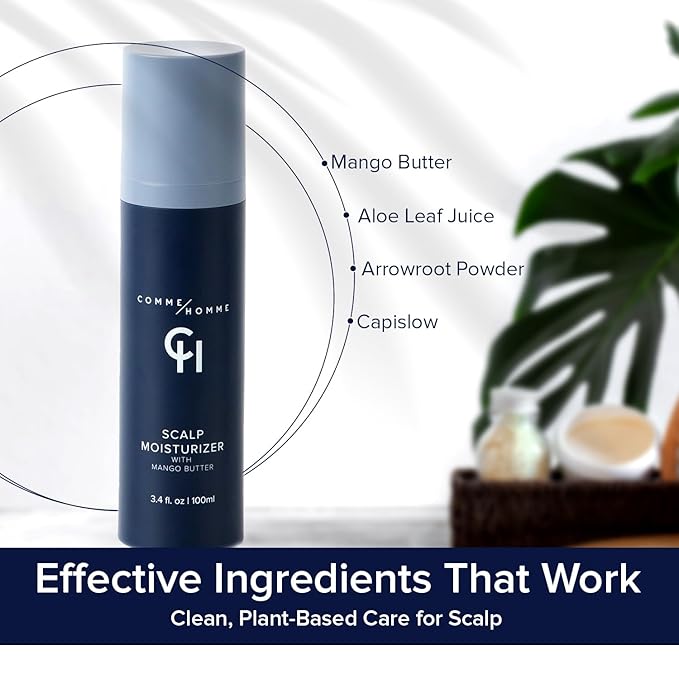 Comme Homme Soothing Scalp Moisturizer for Bald Men | Hydrates, Softens & Slows Regrowth with Aloe, Mango Butter & Capislow | Anti-Itch, Non-Greasy Daily Scalp Care for Bald Heads | 3.4 fl oz/100 ml