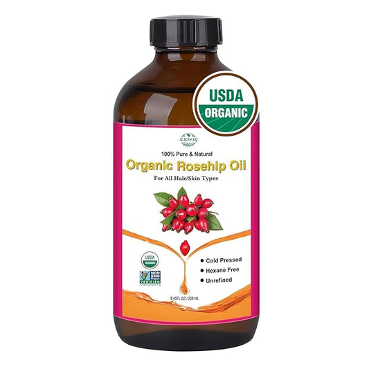 Rosehip Seed Oil for Face, 100% Pure Natural Organic Rosehip Oil Cold Pressed Unrefined Facial Oil for Anti-Aging, Acne Scar, Moisturizing Skin Hair Care (No Dropper, 8.45oz/250ml)