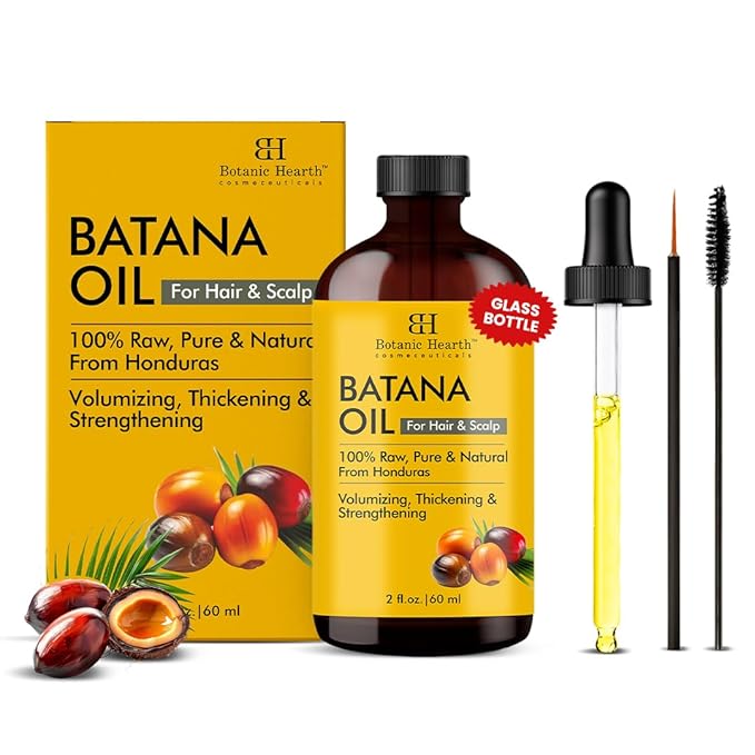 Botanic Hearth Dr Sebi Batana Oil for Hair Growth- Weightless(Glass bottle 2 fl oz) | 100% Pure & Unrefined Oils from Honduras, Lightweight Summer Hair Oil for Strengthening & Volumizing