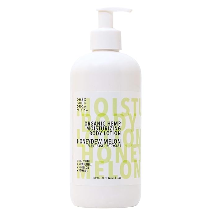 Organic Hemp Moisturizing Body Lotion, Body Lotion for Extremely Dry Skin, Hemp Lotion for Women and Men, Hemp Cream for Hands and Body, Honeydew Melon Scent, 16 fl oz.