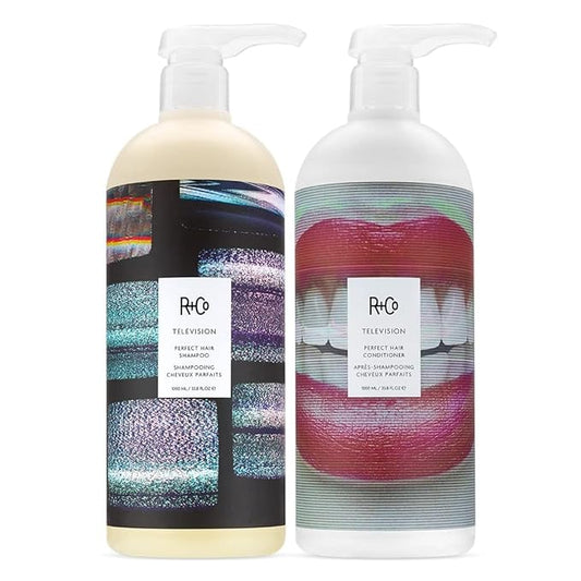 R+Co Television Perfect Hair Shampoo & Conditioner Set + Sample (0.5oz) | Lightweight + Smoothing + Volume | Vegan + Cruelty-Free | 33.5oz (pack of 2)