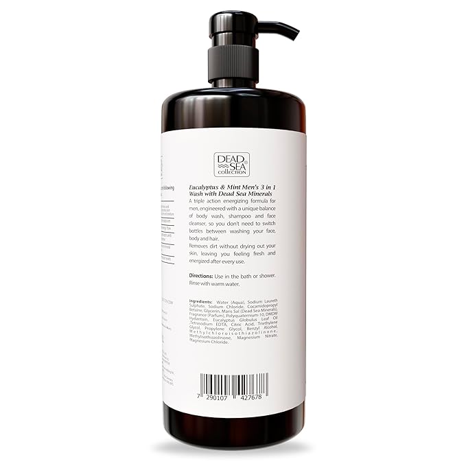 Dead Sea Collection Mens Body Wash 3 in 1 – Eucalyptus Body Wash for Men – Shower Gel – Shampoo – Shower Soap for Face and Hair (33.8 Fl. Oz)