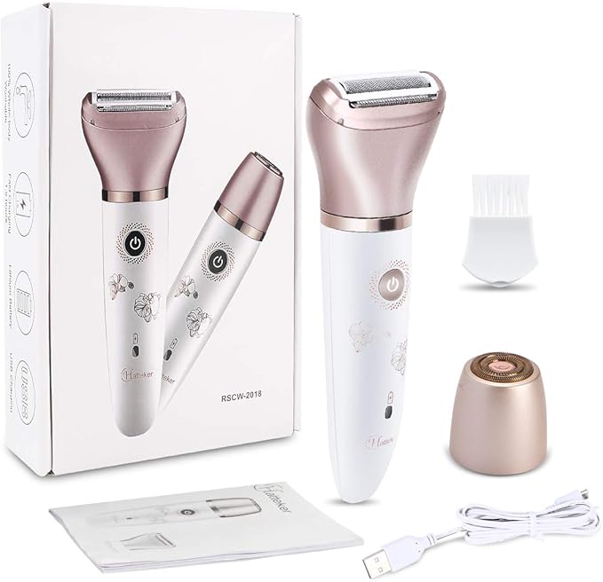 Electric Razor for Women - Painless 2-in-1 Shaver for Women Hair Remover for Face, Legs and Underarm Wet & Dry, Portable Bikini Trimmer, Lady Hair Removal with 2 Trimmer Heads- Micro USB Recharge