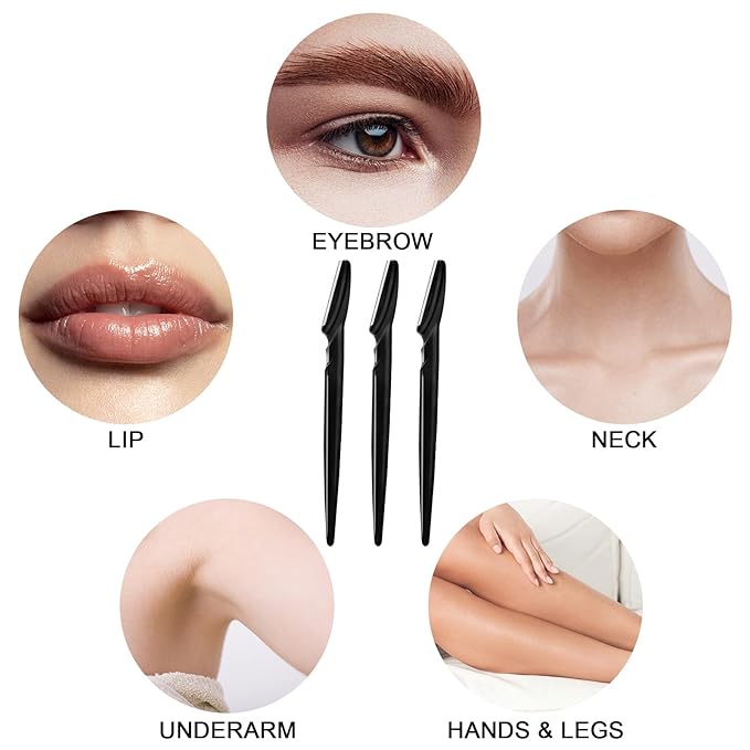 12 Pcs Eyebrow Razors, Face Razors Multipurpose, Exfoliating Dermaplaning Tools, Eyebrow Trimmers Shaver with Safety Cover, Facial Hair Removal for Women Men Body Use, Black, White, Light Pink