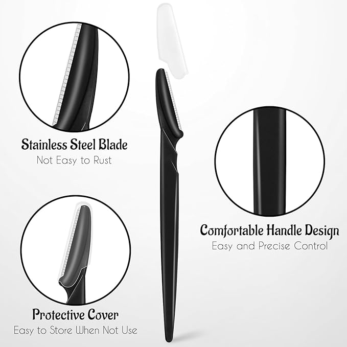 6 Pcs Black Eyebrow Razor, Face Razors Multipurpose, Facial Razors for Women Men, Eyebrow Trimmers Shaver with Protective Cover, Dermaplaning Tools for Face Body Use, Facial Hair Removal Tools
