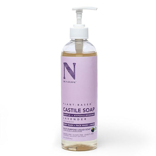 Dr. Natural Castile Liquid Soap - Multi-Use Body Wash, Shampoo and Face Wash - Hydrating Body Soap for Skin, Hair, Pets and Home - Lavender - 16 oz