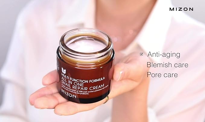 MIZON All-in-One Snail Repair Cream Korean Face Moisturizer with Snail Mucin 12 Natural Extracts Hydrating Nourishing Cream for Fine Lines Wrinkles & Blemish Care (2.53 Fl Oz Pack of 2)