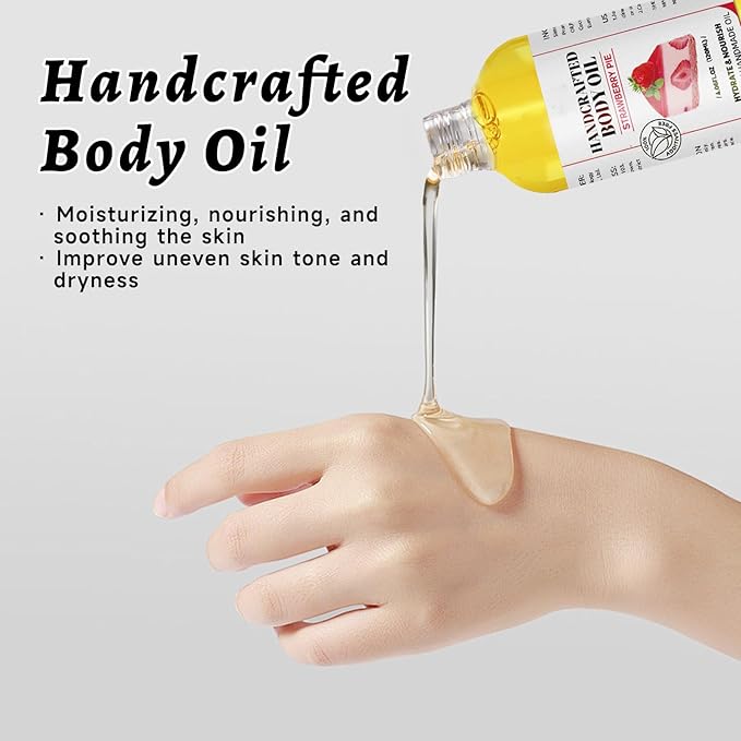 Strawberry Body Oil, 2PCS Body Juice Oil, Cream Of Handcrafted Cream Pie Oil, 4.06 Fl Oz (2, Strawberry)