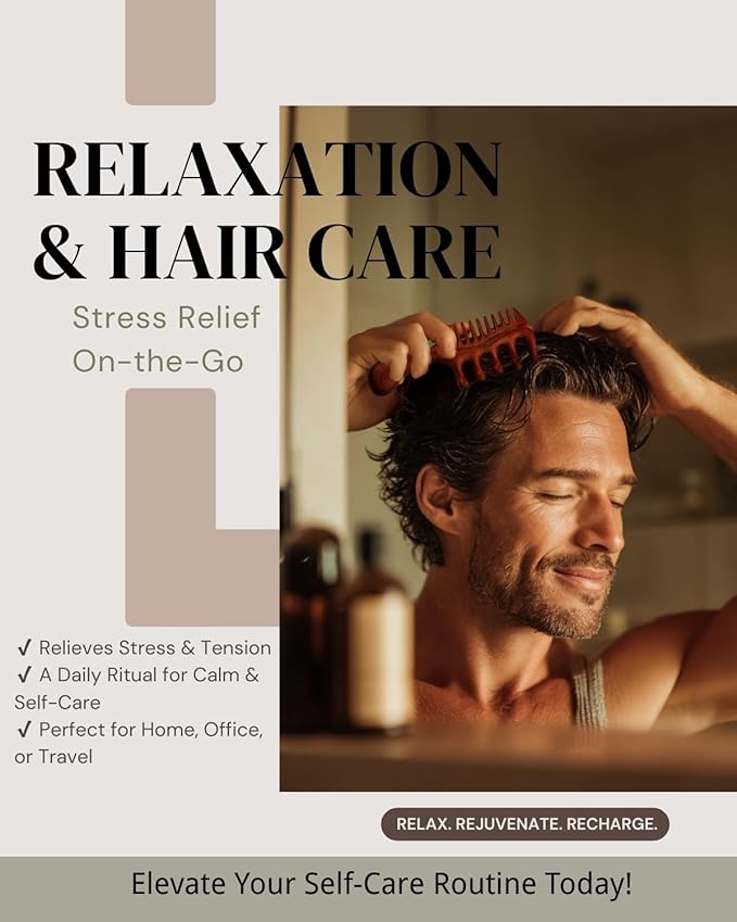 Wooden Scalp Massager Comb – Natural Wood Wide & Fine Tooth with Handle for Hair Growth, Scalp Care & Stress Relief – Detangling Tool for All Hair Types