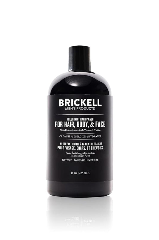 Brickell Men's Rapid Wash, Natural and Organic 3 in 1 Body Wash Gel for Men, 16 Ounce, Fresh Mint Scent