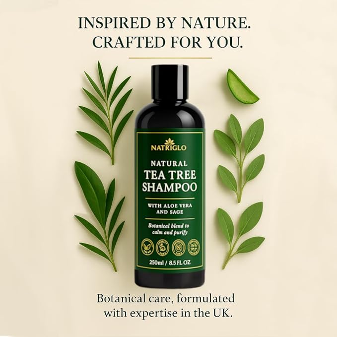 Organic Tea Tree Oil Shampoo | Anti Dandruff | Sulfate Free Shampoo for Itchy Scalp, Dry, Flaky Hair | Sensitive Scalp Care | Natural, Vegan, SLS Free, Cruelty Free | Women | Men