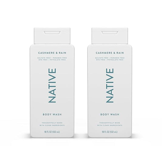 Native Body Wash Contains Naturally Derived Ingredients | For Women & Men, Sulfate, Paraben, & Dye Free Leaving Skin Soft and Hydrating | Cashmere & Rain 18 oz - 2 Pk