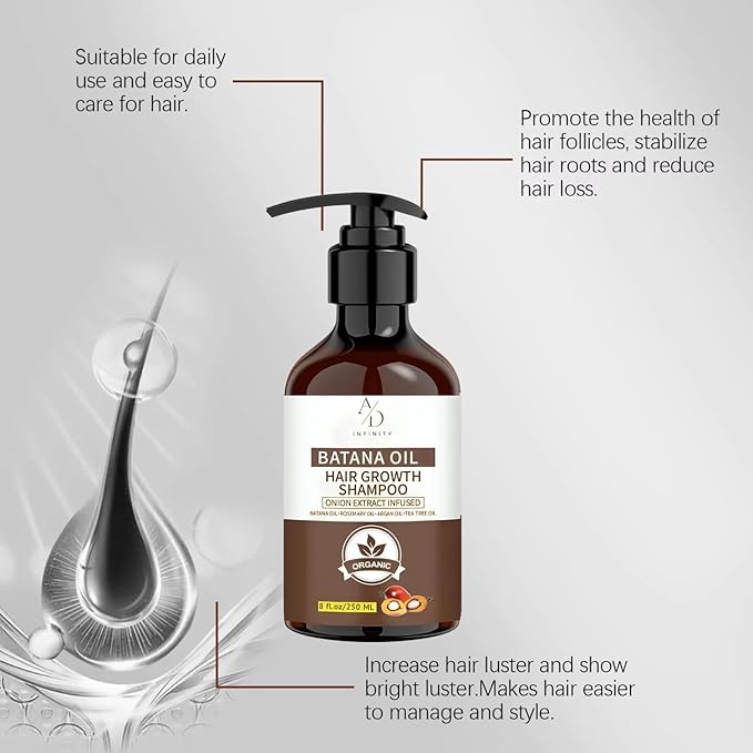 Batana Oil Hair Growth Shampoo – Onion Extract Infused, Organic Natural Formula with Rosemary & Argan Oil – Reduces Hair Loss, Strengthens Roots & Adds Shine for All Hair Types