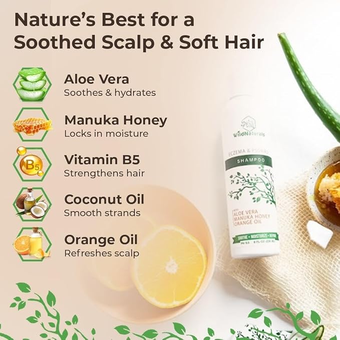Wild Naturals Psoriasis Shampoo for Scalp Care & Relief – Hydrating Anti-Dandruff Shampoo for Itchy, Dry Scalp – Gentle Eczema Shampoo for Sensitive Skin