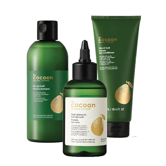 Cocoon Hair Repair Set (SAVE 25%): Pomelo Tonic (4.7 fl oz), Shampoo (10.4 fl oz), and Conditioner (10.4 fl oz)