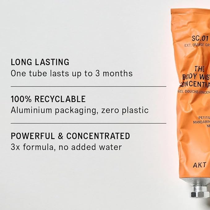 Akt The Body Wash Concentrate 3.4 Fl Oz, Natural Shower Gel with Skin-Balancing Prebiotics, Body Wash Women & Men, with Olive Squalane & Vitamin E, Sc.01 Orange Grove, All Genders