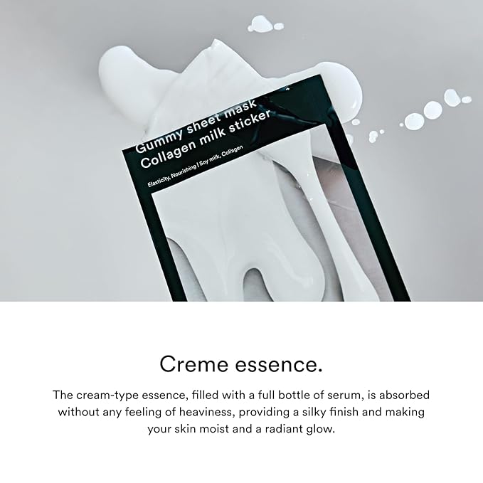 Abib Gummy Sheet Mask Collagen Milk Sticker(10 sheets) I Elasticity & Moisture Care with Niacinamide, Peptides, Cica & Soy Ferment – Unscented Microfiber Firming Mask