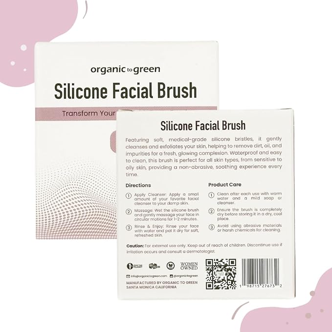Organic to Green - Silicone Facial Brush (Pink) Antimicrobial Silicone Face Scrubber, Gentle Face Exfoliator for Sensitive Skin, Eco Friendly Facial Cleansing Brush (Pink)