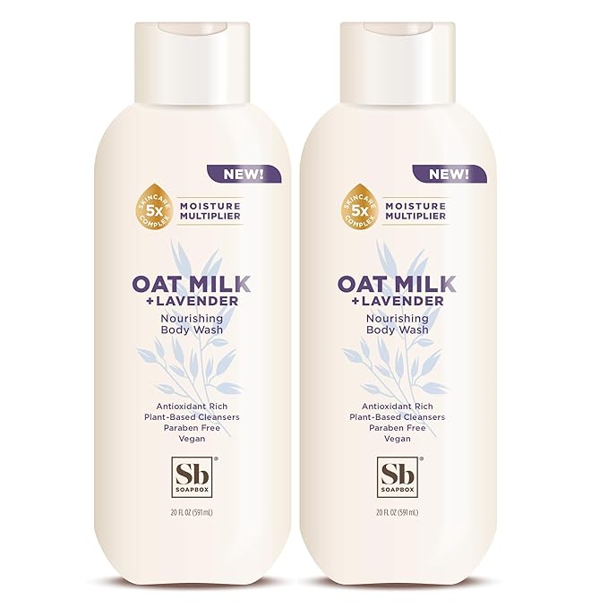 Soapbox Body Wash, Oatmilk & Lavender Liquid Body Wash, Moisturizing Soap with Shea Butter, Vegan Duo Pack of 2 Soap Bottles, 20oz Each