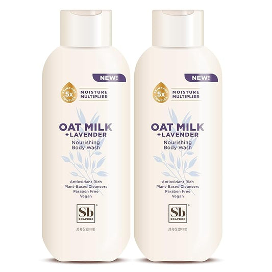 Soapbox Body Wash, Oatmilk & Lavender Liquid Body Wash, Moisturizing Soap with Shea Butter, Vegan Duo Pack of 2 Soap Bottles, 20oz Each