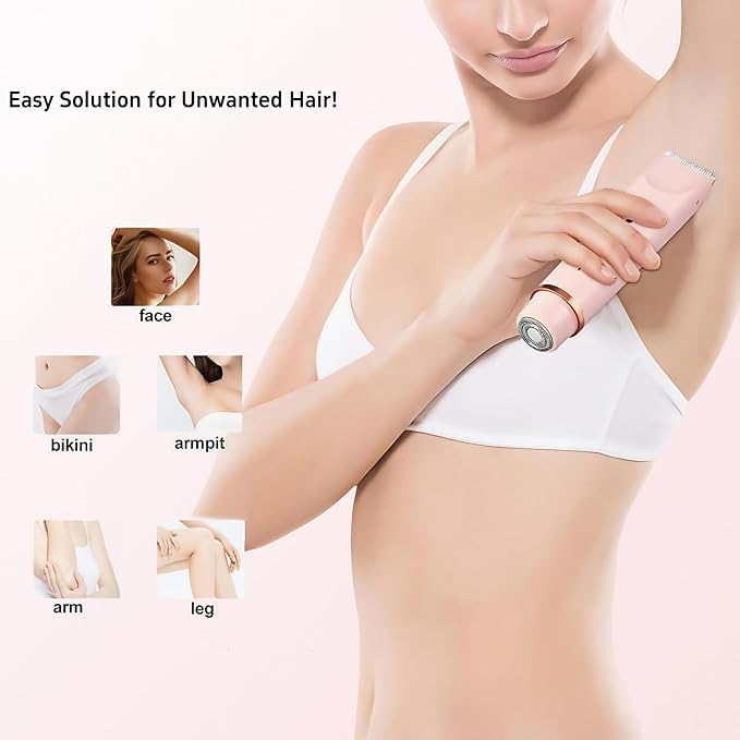 Bikini Trimmer for Women, 2 in 1 Electric Razors for Women - Double Head, Rechargeable, IPX7 Waterproof, Pain-Free Hair Removal for Facial, Body & Sensitive Areas with Ceramic Blades, Cordless