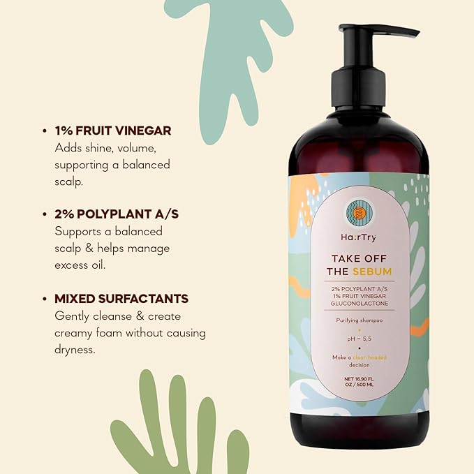 HairTry - Take Off The Sebum – Deep-Cleansing Shampoo for Oily Scalps and Volume Boost – with 1% Fruit Vinegar and 2% Polyplant A/S Complex, Net 17.59 Fl. Oz/ 500 ml