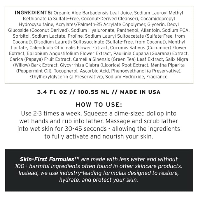 Supply Mens Face Scrub - Plan-based Mens Exfoliating Face Scrub with Biodegradable Beads, Aloe, Tea Tree & Mint - Natural Cleanser Removes Dead Skin, Oil & Impurities - Refreshing Skincare for Men