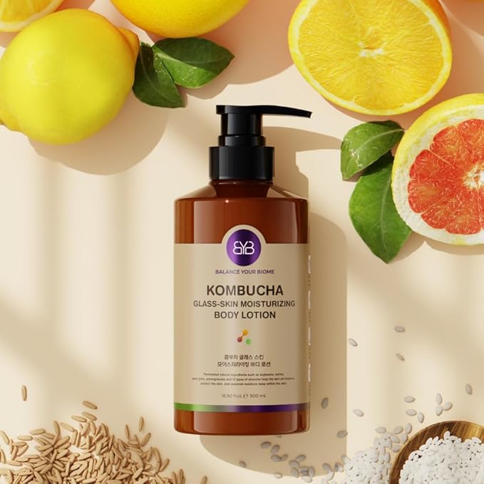 Kombucha Glass-Skin Moisturizing Body Lotion, Fermented soybeans, barley, pear juice, pomegranate,12 types of Vitamin. pH balance, K-Beauty,16.9 fl.oz.500ml,No Silicone.Mesh-like texture wraps skin.