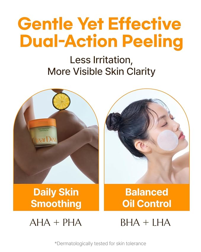 Green Tangerine Dual Peeling Pad – Korean Exfoliating Toner Pads with 4HA Complex, Jeju Citrus Vinegar, Oil Control, Dual-Sided Texture, Hydrating & Smoothing, 50 Pads