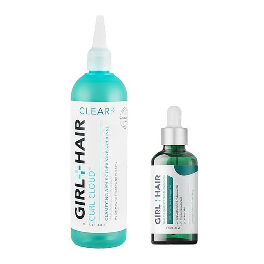 GIRL+HAIR Scalp Care Set | ACV Hair Rinse + Scalp & Hair Oil | Clarifying Apple Cider Vinegar, Strengthening Pumpkin & Rosemary Oil