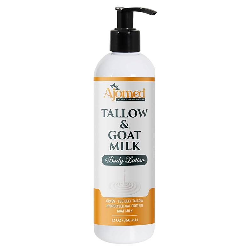 Grass Fed Beef Tallow & Goat Milk Body Lotion for Sensitive Skin, Organic Tallow Lotion - Soothes Dry Patches, dry skin, Eczema-Goat Milk Moisturizer - Handmade Tallow Body Lotion (UNSCENTED, 12 Oz)