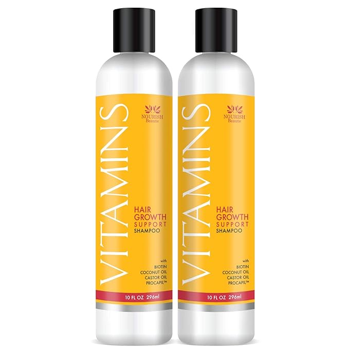 NOURISH Beaute Vitamins Shampoo for Hair Loss that Promotes Hair Regrowth, Volume and Thickening with Biotin, DHT Blockers, Antioxidants, Oils and Extracts, For Men and Women, 10 Oz(Pack of 2)