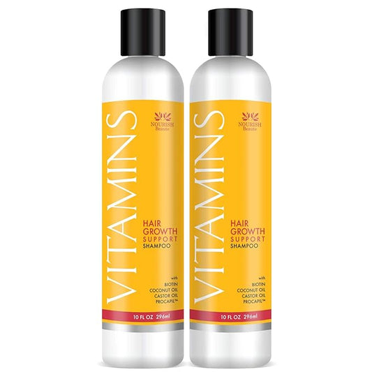 NOURISH Beaute Vitamins Shampoo for Hair Loss that Promotes Hair Regrowth, Volume and Thickening with Biotin, DHT Blockers, Antioxidants, Oils and Extracts, For Men and Women, 10 Oz(Pack of 2)