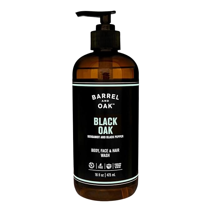 Barrel and Oak - All-In-One Body Wash, Men's Body Wash, Men's Soap for Hair, Face, & Body, Refreshing & Balanced Cleanser, Oil-Based(Black Oak, 16 oz)