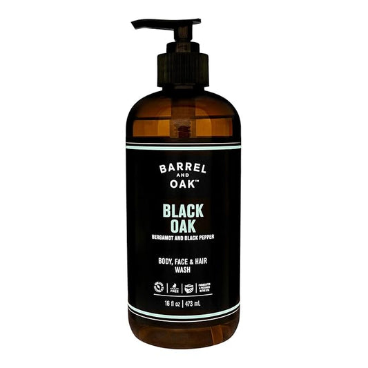 Barrel and Oak - All-In-One Body Wash, Men's Body Wash, Men's Soap for Hair, Face, & Body, Refreshing & Balanced Cleanser, Oil-Based(Black Oak, 16 oz)