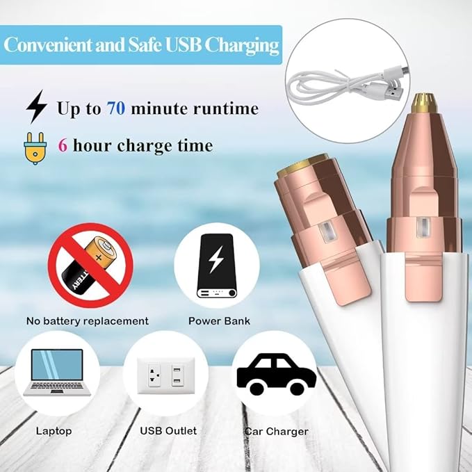 Eyebrow Razor,Facial Hair Removal for Women, (USB Rechargeable), 2 in 1 Eyebrow Trimmer and 100% Painless Hair Remover with Light for Nose, Lips, Face, Body