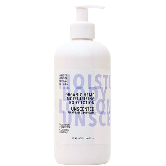 Organic Hemp Moisturizing Body Lotion, Body Lotion for Extremely Dry Skin, Hemp Lotion for Women and Men, Hemp Cream for Hands and Body, Unscented, 16 fl oz.