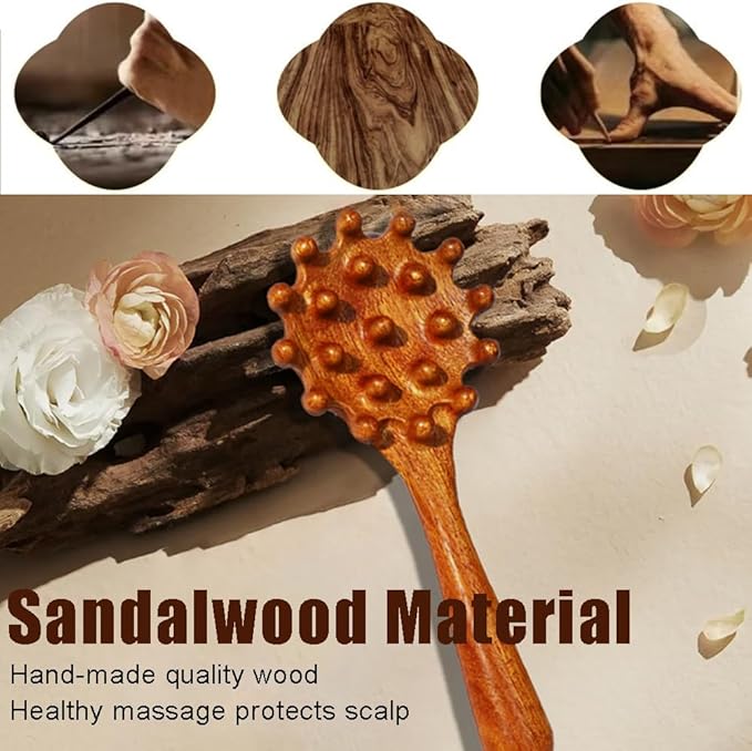 Wooden Trigger Point Massage Tool,Sandalwood Comb Head Massager,Gua Sha Comb Tool for Headache,Back,Neck,Shoulder Relaxation