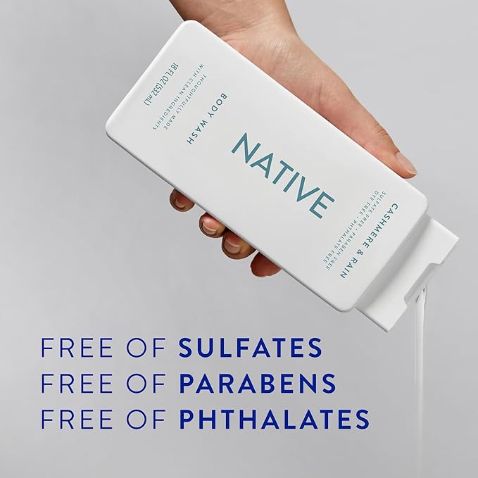 Native Body Wash Contains Naturally Derived Ingredients | For Women & Men, Sulfate, Paraben, & Dye Free Leaving Skin Soft and Hydrating | Cashmere & Rain 18 oz - 2 Pk