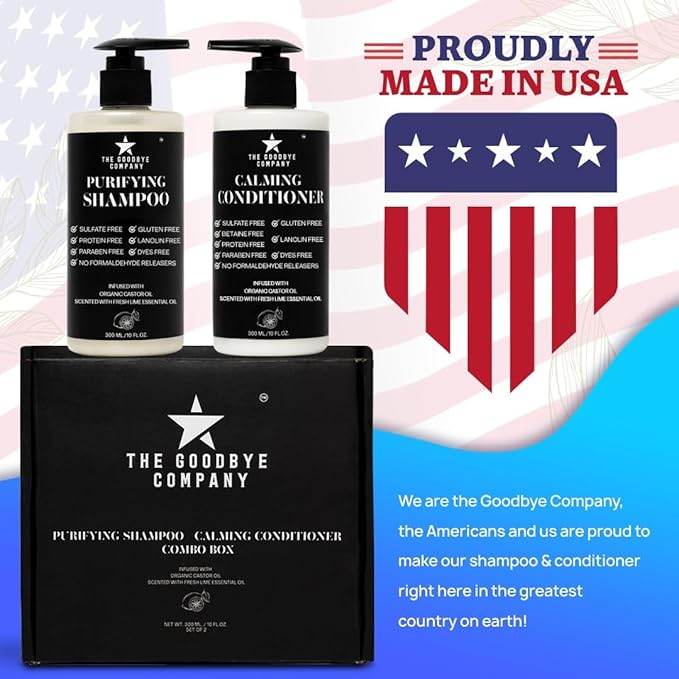 Castor Oil Shampoo and Conditioner Set; Dry Scalp Dandruff Treatment; Organic, Sulfate Free, Moisturizing Shampoo and Conditioner Set for Hair Care and Repair; Made in USA, 10 oz Bottles