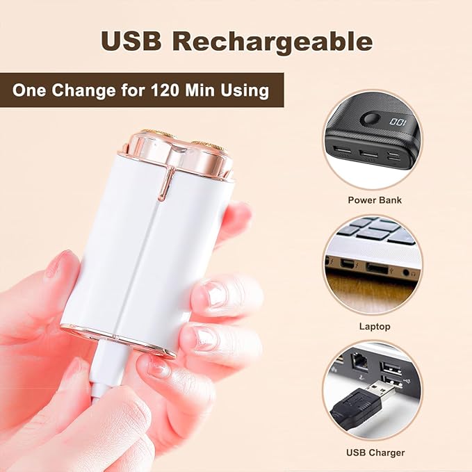 Facial Hair Removal for Women, Portable Painless Electric Shaver Device with Built-in LED, Wet/Dry Electric Razor Hair Remover Epilators for Face, Chin, Upper Lip and Arms (White-2025)